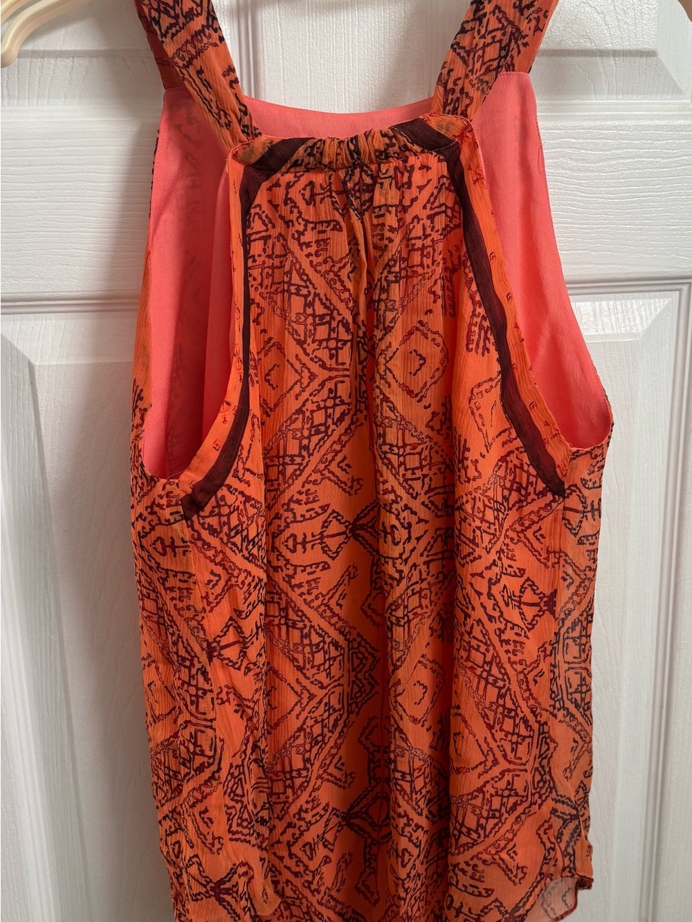 Sundance 100% Silk Coral Orange Geometric Southwestern Halter Tank Top | 14